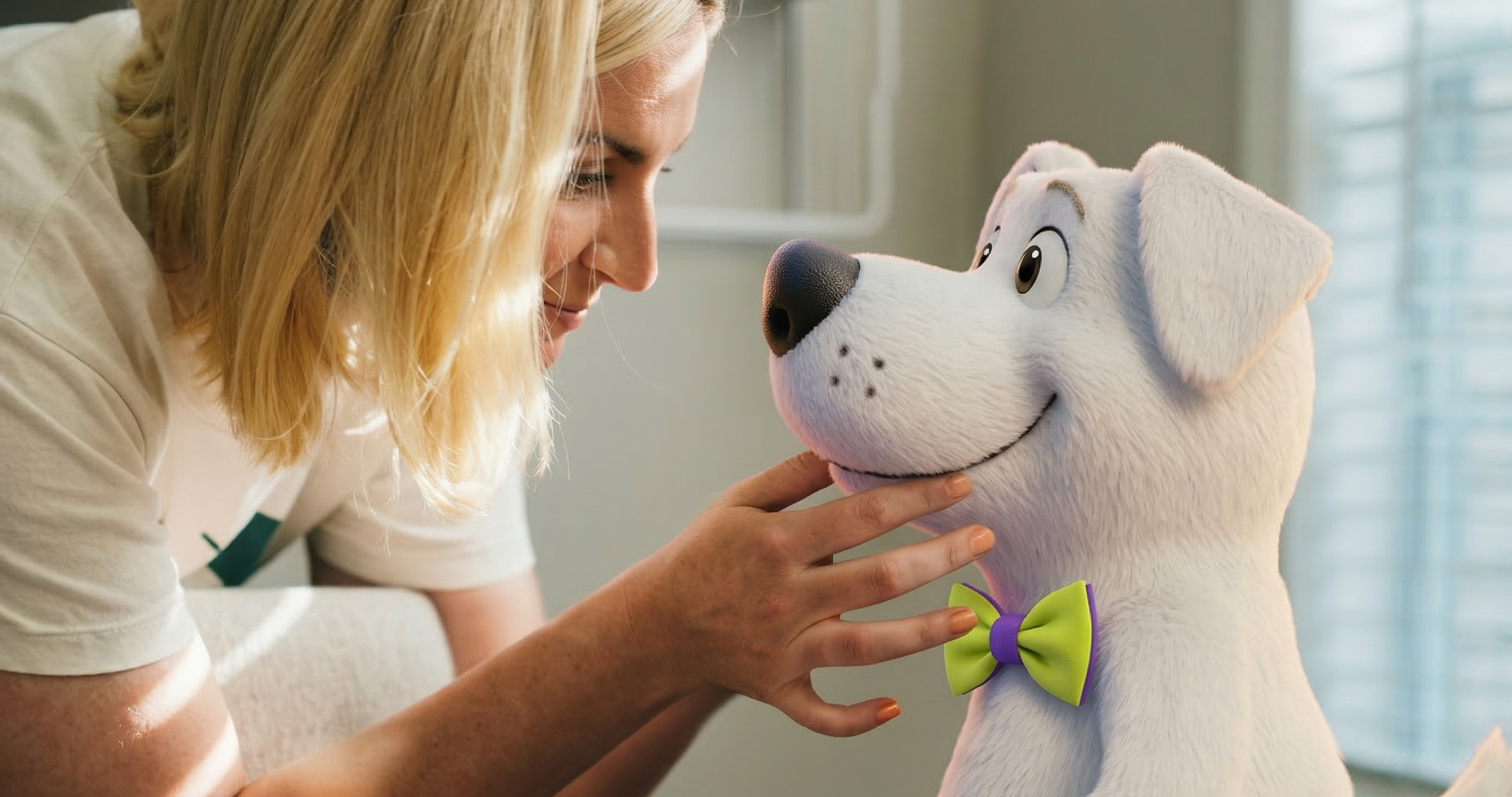 Veterinária examinando cachorro